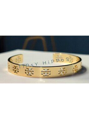 NEW! TORY BURCH Gold Pierced Logo Cuff Bracelet